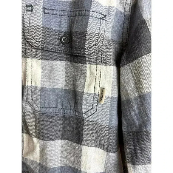 VANS Checkered Gray White Men's Flannel Size M - Picture 3 of 8